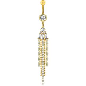 golden multi-frill compostition personality luxury patterns golden tassel style 14g belly button rings steel long dangle navel ring body piercing jewelry women men stainless steel fake surgical hoop BY-006