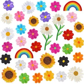 Coopay 100 Pieces Flower Butterfly Iron/Sew on Patches Sunflower Cute Embroidered Applique Rose Patches for Clothing Large Colorful Decorative Daisy Repair Clothes Dress Hat Jeans DIY
