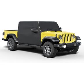 غطاء كابينة Gladiator لسيارة Jeep Gladiator JT 2020-2024 4 أبواب 600D غطاء أكسفورد Gladiator مع 6 خطافات عاصفة نصف غطاء حماية من أشعة الشمس والأشعة فوق البنفسجية والثلج والمطر والرياح ومقاومة للخدش باللون الأسود