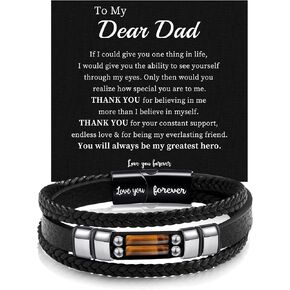JSJOY Leather Bracelet for Men With Tiger Eye Cool Birthday Gifts for Dad Son I Love You Gifts for Him Husband Anniversary Jewelry Love You forever Bracelets