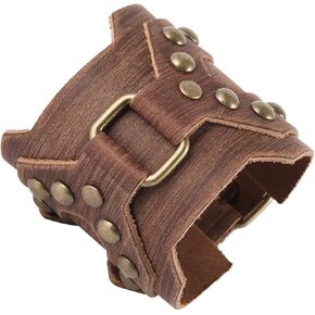 HZMAN Brown Leather Cuff Bracelet for Men Large Metal Copper Ring Genuine Leather Bracelet Adjustable wristband 8.5" - 10.5"