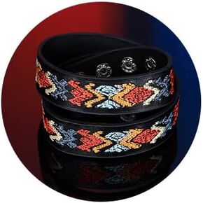 Leather Flower Bracelets Black Embroidery Bracelet Chain Jewelry Layered Necklace for Women and Men