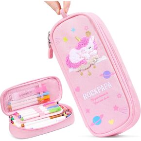 rockpapa Expandable Cute Pencil Case for Girls, Aesthetic Pencil Case with Compartments, Pencil Pouch with Zipper for Kids, Pencil Box Bag Holder Organizer for School Pink Purple