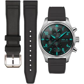 20mm 21mm 22mm Fluororubber FKM Watchbands Compatible with IWC Big Pilot Portofino Waterproof Pin buckle Replacement Strap Bracelet (22mm, Black)