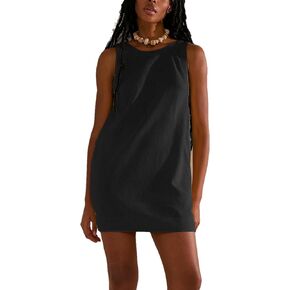 Womens Summer Open Back Sunshine Dresses 2024 Casual Beach Cotton Linen Mini Dress