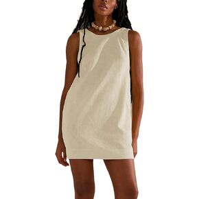 فساتين نسائية صيفية مفتوحة من الخلف لأشعة الشمس 2024 فستان قصير من القطن والكتان للشاطئ in Kuwait