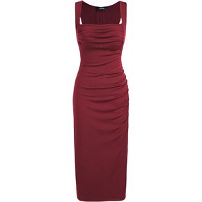CIDER Square Neck Ruched Sleeveless Midi Dress