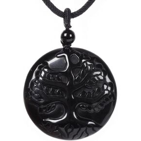Natural Stones Carved Tree of Life 35mm Round Beads Pendant Necklace 22 inch