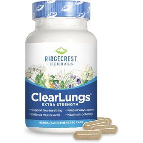 RidgeCrest Herbals ClearLungs Extra Strength, Natural Lung, Nasal Health Formula, Bronchial, Respiratory, Sinus, Mucus Support (60 Caps, 30 Serv)