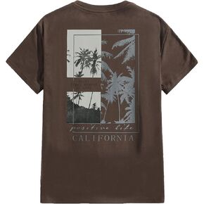 SOLY HUX Men's Graphic Tees Letter Print Casual Short Sleeve T Shirts Summer Tops Vintage Tees Chocolate Brown Graphic XL