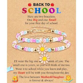 Back to School/First Day of School Bracelet Gifts, First Day of Kindergarten Preschool First/Second Grade Bracelet Gifts, Set of 2 Colorful Small Beads Sunflower Bracelet for Girls