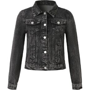 Women's Long Sleeve Button Casual Denim Jacket Solid Color Jean Jacket