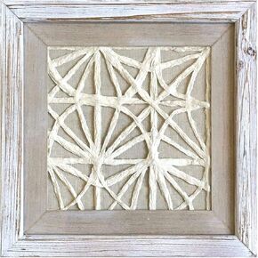 12X12 Rustic Abstract Lines Rice Paper Framed Wall Art Shadow Box Decor with Front Glass