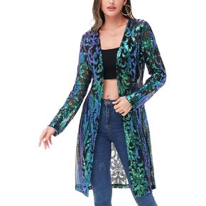 Anna-Kaci Women's Sparkly Sequin Cardigan Long Sleeve Open Front Glitter Kimono