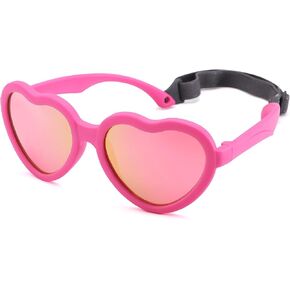 COASION Kids Polarized Sunglasses with Strap - TPEE Rubber Flexible Heart Sunglasses for Toddler Girls Boys Age 2-8