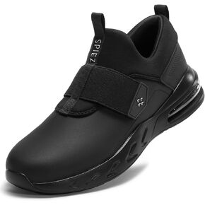 SPIEZ Non Slip Work Shoes for Men Women, Waterproof Oilproof Slip On Work Shoe Kitchen Chef Sneakers Black US 4.5-13.5