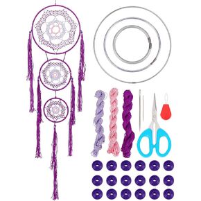 Purple Dream Catcher Kit Layered Woven Dream Catcher Wall Decor DIY Dreamcatcher Kits Tassel Dream Catcher Hanging Ornament Instruction Included for Bedroom Nursery Room Wedding Party