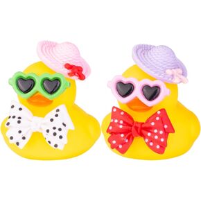 Car Rubber Duck Dashboard Decoration Squeak Ducks Car Ornaments Cute Duck Car Décor Accessories with Cute Hat Sunglasses and Bow(B7)
