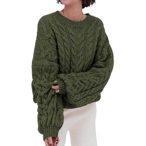PRETTYGARDEN Womens Sweaters Fall 2024 Cable Knit Long Sleeve Crewneck Oversized Sweater Chunky Pullover Loose Outfits