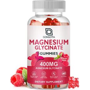 Magnesium Glycinate Gummies 400 mg with 100 mg Magnesium L-Threonate - Chelated Magnesium Potassium Supplement with Vitamin D, B6 Supports Calm, Sleep, Memory & Muscle Cramps,Sugar Free - 60 Gummies
