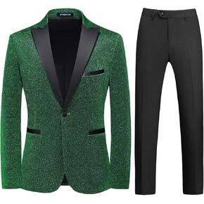 Mens Tuxedo Suits Slim Fit Party Blazer for Men Shiny Dress Coat Jackets Classic Regular Fit 2 Piece Suits Set