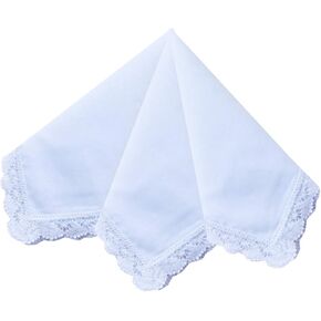 Ladies Bridal Wedding Crochet Lace Handkerchiefs 60s Cotton Hankies Size 11.8"