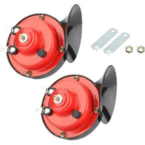 2 PCS Car Snail Horns, 12V 300DB Waterproof Security Alarm Speaker, Universal Automobile Horn Replacement Accessories, for Most Cars, Trucks and Vans (Red)