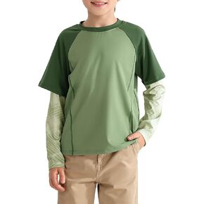 Haloumoning Boys Rash Guard Athletic Shirt Raglan Long Sleeve Lightweight Tops Tshirts for Kids 5-14Y