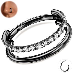 ONESING G23 Titanium Cartilage Hoop Earrings 16G/18G Stacked Conch Hoop Septum Rings Surgical Steel Piercing Jewelry Nose Rings Hoops Silver Double Helix Hoop Earring for Women Men