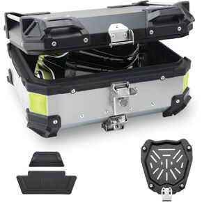 LASIEYO [2023 65L Motorcycle Top Case, Aluminum Motorcycle Tail Box with Lock for Store Helmet Large Luggage Universal Waterproof Motorcycle Top Box