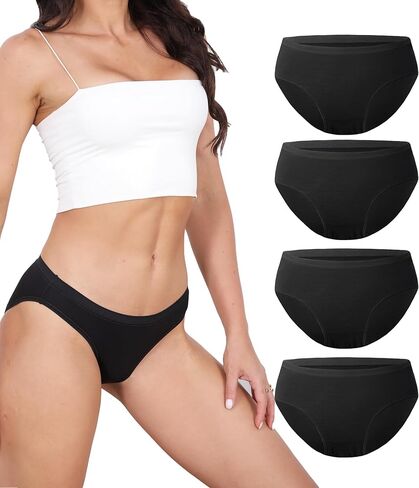 DAVID ARCHY Bikini Underwear for Women Low Waisted-Bikini Panties Rayon Made from Bamboo, Soft & Breathable, 4 Pack in Kuwait