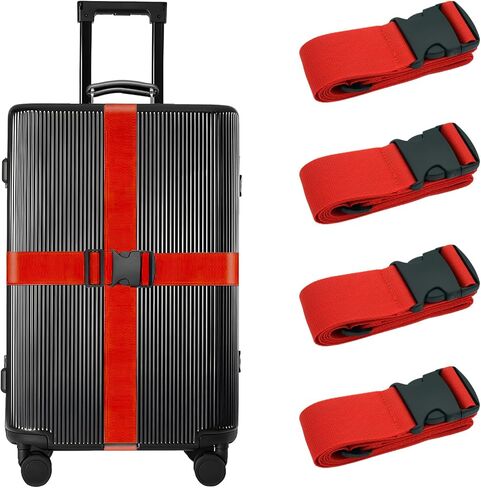 Luggage Straps for Suitcases TSA Approved Suitcase Straps Adjustable Travel Belt Accessories Luggage Belt Strap 4 Pack, Red in Saudi Arabia