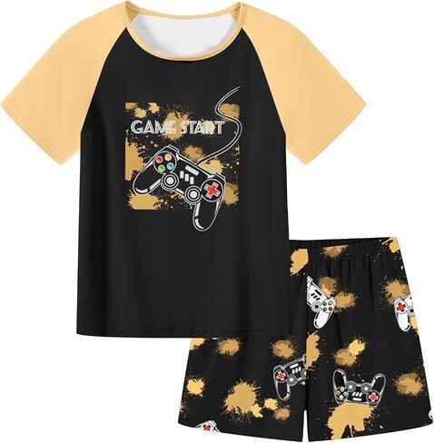 Umeyda Boys Pajamas Set Sleepwear Nightwear 2 Pcs Pj Set Soft Short Sleeve Tee Top and Shorts with Pockets, Size 4T-14 Years in Saudi Arabia