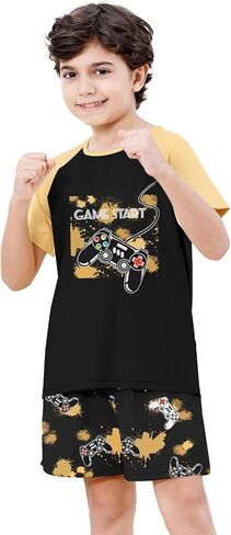 Umeyda Boys Pajamas Set Sleepwear Nightwear 2 Pcs Pj Set Soft Short Sleeve Tee Top and Shorts with Pockets, Size 4T-14 Years in Saudi Arabia