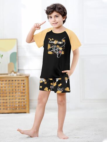 Umeyda Boys Pajamas Set Sleepwear Nightwear 2 Pcs Pj Set Soft Short Sleeve Tee Top and Shorts with Pockets, Size 4T-14 Years in Saudi Arabia