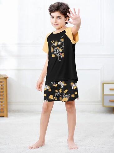Umeyda Boys Pajamas Set Sleepwear Nightwear 2 Pcs Pj Set Soft Short Sleeve Tee Top and Shorts with Pockets, Size 4T-14 Years in Saudi Arabia
