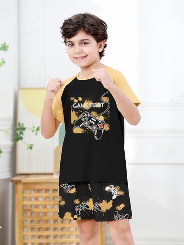 Umeyda Boys Pajamas Set Sleepwear Nightwear 2 Pcs Pj Set Soft Short Sleeve Tee Top and Shorts with Pockets, Size 4T-14 Years in Saudi Arabia