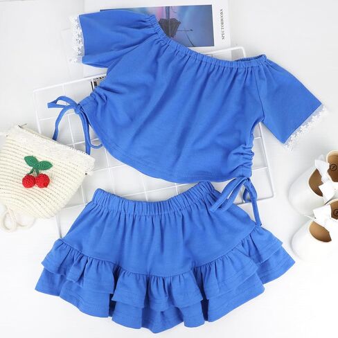 AGQT Toddler Outfits for Girls Summer 2 Piece Skirt Set Short Sleeve T-Shirt and Lotus Leaf Skirt Set 1-6 Years in Saudi Arabia