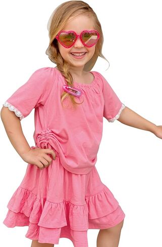 AGQT Toddler Outfits for Girls Summer 2 Piece Skirt Set Short Sleeve T-Shirt and Lotus Leaf Skirt Set 1-6 Years in Saudi Arabia