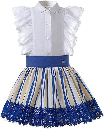 Pettigirl Girls Summer Elegant Blue Striped Lace Sundress Clothes Kids Birthday Prom Princess Dresses with Headband in Saudi Arabia
