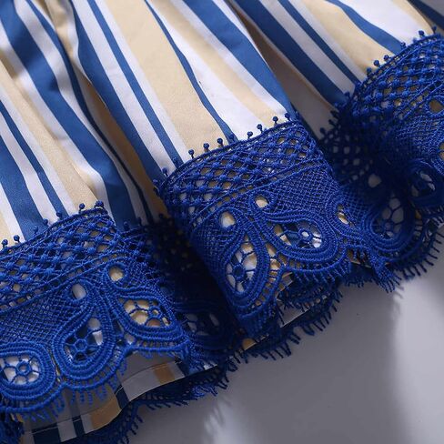 Pettigirl Girls Summer Elegant Blue Striped Lace Sundress Clothes Kids Birthday Prom Princess Dresses with Headband in Saudi Arabia