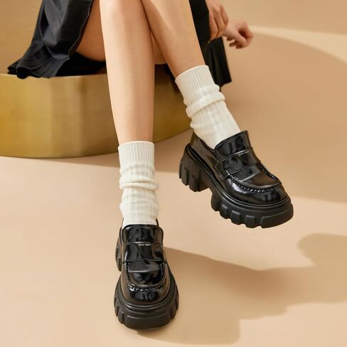 حذاء بدون كعب من الجلد من BEAU TODAY للنساء، حذاء بدون كعب مكتنز للنساء، مريح سهل الارتداء في العمل كاجوال غير قابل للانزلاق بمقدمة مستديرة وأحذية رسمية للسيدات in Kuwait