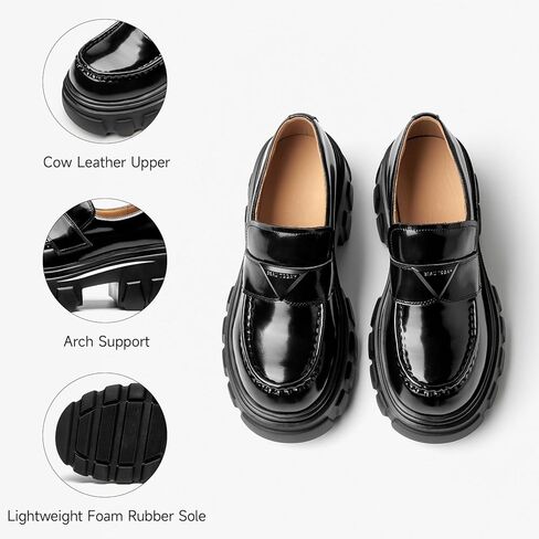 حذاء بدون كعب من الجلد من BEAU TODAY للنساء، حذاء بدون كعب مكتنز للنساء، مريح سهل الارتداء في العمل كاجوال غير قابل للانزلاق بمقدمة مستديرة وأحذية رسمية للسيدات in Kuwait