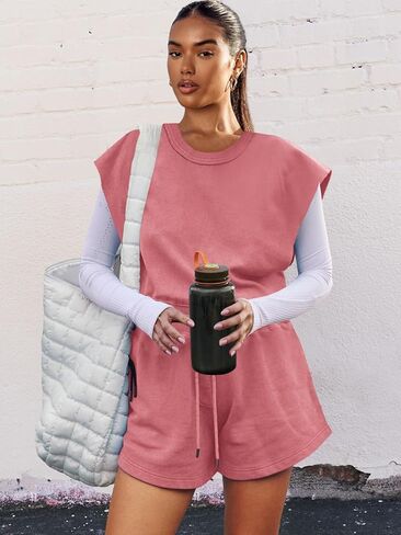 LAMISSCHE Womens Workout Romper with Pockets Sleeveless One Piece Short Jumpsuits Casual Open Back Onesie in Kuwait