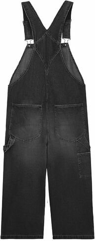 ملابس PLNOTME النسائية من قماش الدنيم كاجوال فضفاضة تناسب مريلة قابلة للتعديل وحزام واسع الساق كابري جان in Kuwait