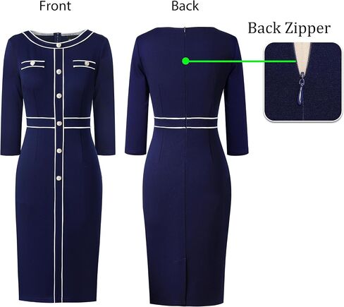 VFSHOW Womens Buttons Patchwork Work Business Office Party Bodycon Pencil Sheath Dress in Saudi Arabia
