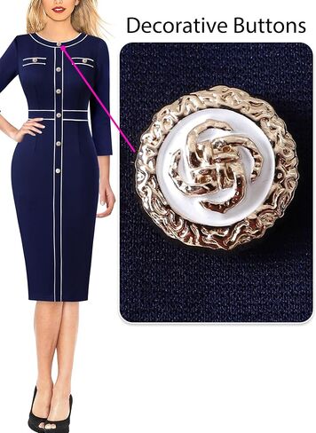 VFSHOW Womens Buttons Patchwork Work Business Office Party Bodycon Pencil Sheath Dress in Saudi Arabia