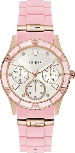 GUESS Gold-Tone + Iconic Red Stain Resistant Silicone Watch with Day in Saudi Arabia