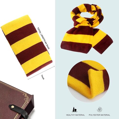 Wizard Cosplay Party Costumes Set - Striped Tie,Glasses Frame,Wizard hat,Magic Wand, Lightning Bolt Scar Tattoos, Striped Knit Scarf for Halloween,Birthday Cosplay Party Decorations-No Robe Yellow in Saudi Arabia