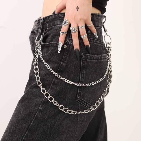 Hip Hop Pants Chain Goth Jean Chains Star Punk Pocket Chain for Women Layered Acrylic Keychains Cute Trouser Chain Rock Wallet Chain for Men Waist Body Accessories for Girls in Saudi Arabia